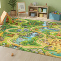 3x5ft Kids Animal Adventure Play Rug - Non-Slip Faux Wool Carpet with Imaginative Play Area Rug for Children Bedroom Playroom, Educational Mat for Kids Nursery Gift