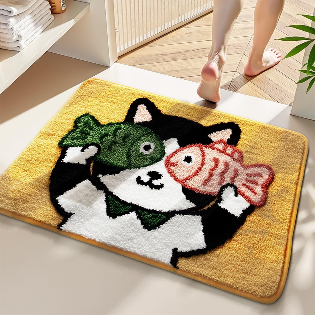 Cute Bath Mat, Fluffy Ultra Soft Bathroom Rugs with Funny Cat Fish Designs, Super Absorbent Shower Bath Rug Non Slip, Machine Washable Floor Mats for Bathtub, Shower, and Entryway, 32" x 20"