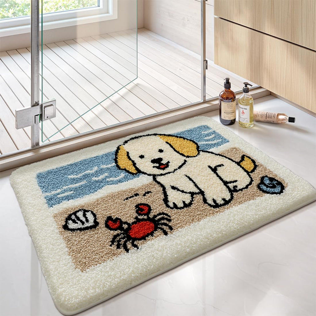Cute Bath Mat, Fluffy Ultra Soft Bathroom Rugs with Funny Cat Fish Designs, Super Absorbent Shower Bath Rug Non Slip, Machine Washable Floor Mats for Bathtub, Shower, and Entryway, 32" x 20"