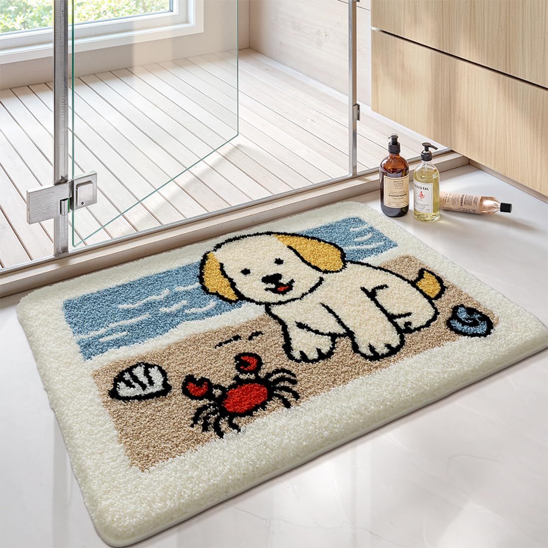 Cute Bath Mat, Fluffy Ultra Soft Bathroom Rugs with Funny Cat Fish Designs, Super Absorbent Shower Bath Rug Non Slip, Machine Washable Floor Mats for Bathtub, Shower, and Entryway, 32" x 20"