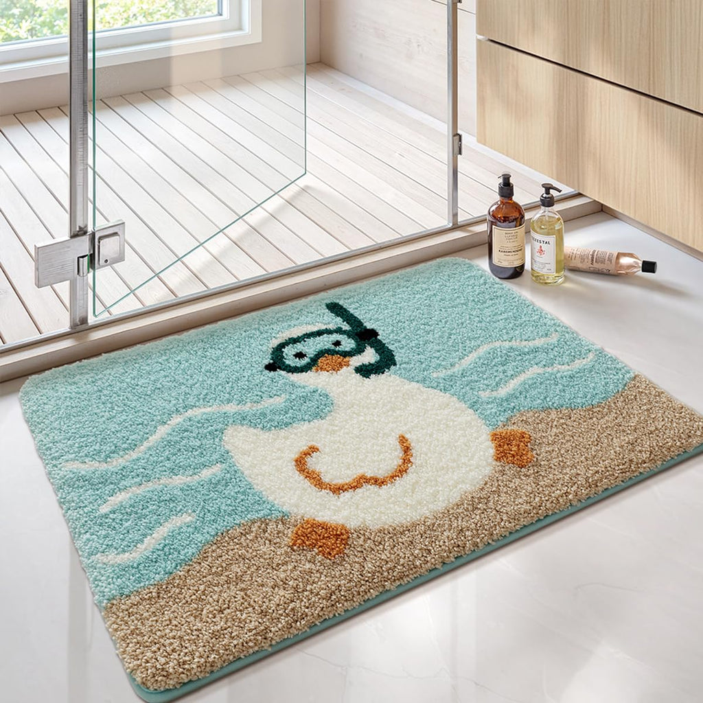 Cute Bath Mat, Fluffy Ultra Soft Bathroom Rugs with Funny Cat Fish Designs, Super Absorbent Shower Bath Rug Non Slip, Machine Washable Floor Mats for Bathtub, Shower, and Entryway, 32" x 20"