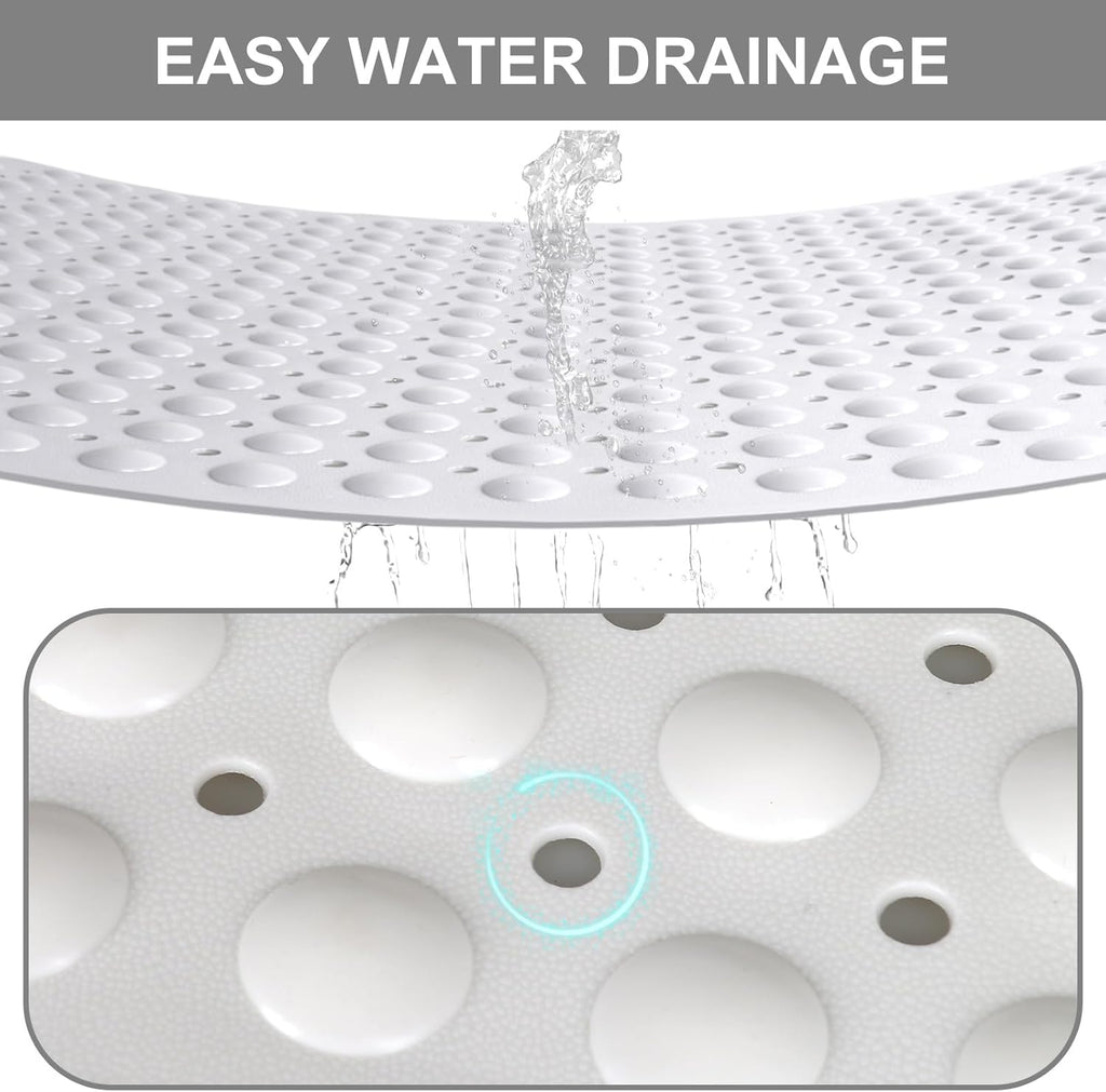 Shower Mat Non Slip, 36" x 24" Large Shower Floor Mat with Drain Holes and Suction Cups, Soft TPE Anti Slip Shower Stall Mats for Inside Shower, Machine Washable, White