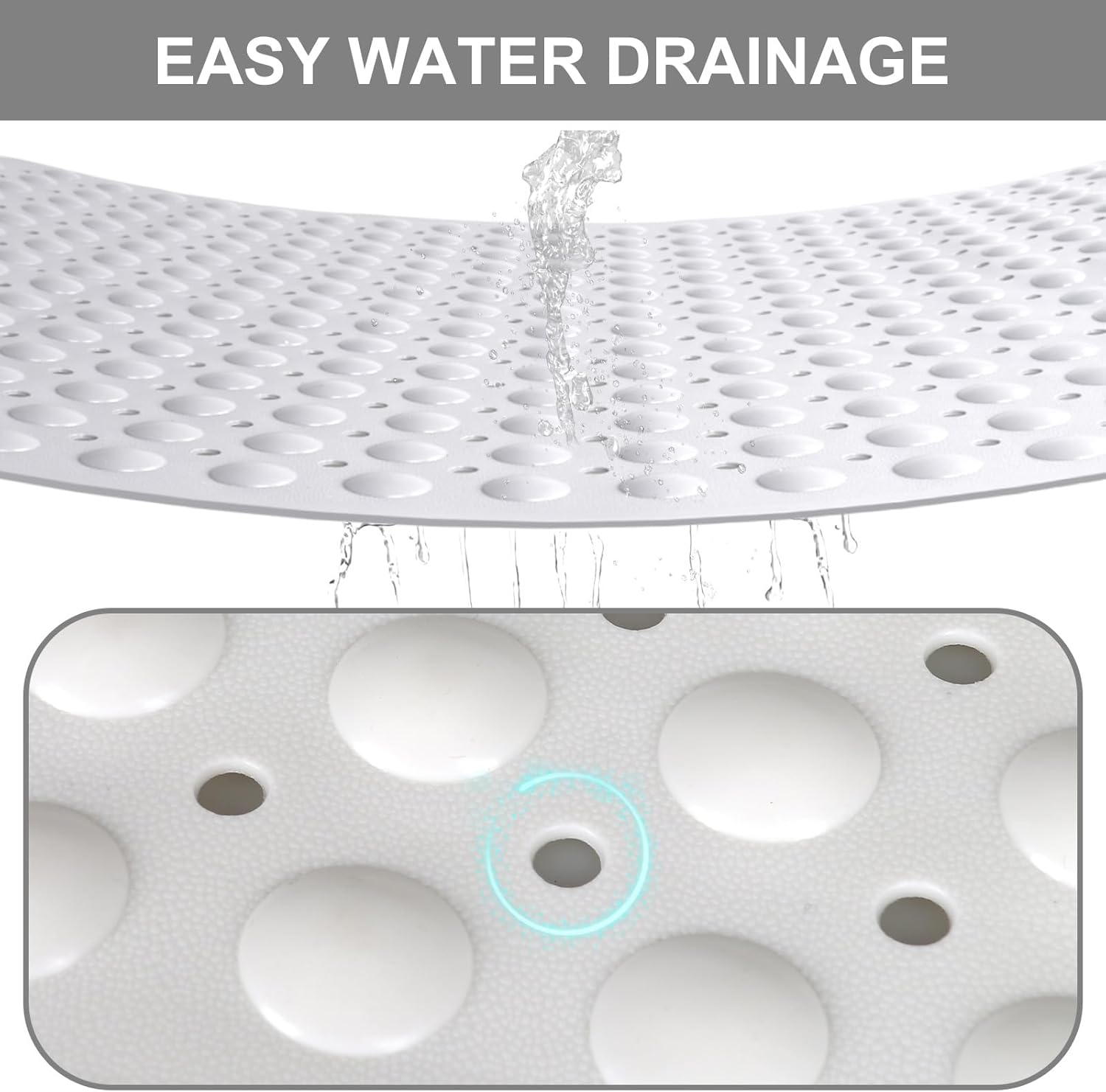 Shower Mat Non Slip, 36" x 24" Large Shower Floor Mat with Drain Holes and Suction Cups, Soft TPE Anti Slip Shower Stall Mats for Inside Shower, Machine Washable, White