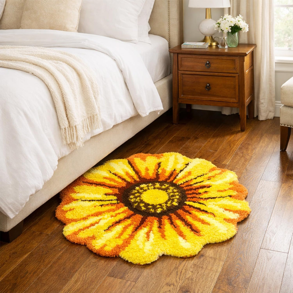 Yellow Flowers Bath Rug, Floral Mat for Bathroom, Non-Slip Floor Mats, Sunflower Washable Microfiber Flower Carpet for Living Room Home Fast Dry Area Rug