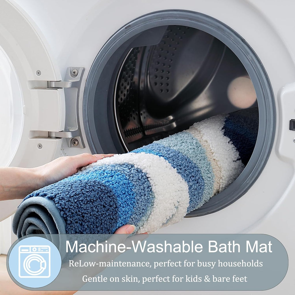 Beach Bathroom Rugs, 20"x32" Highly Absorbent Non-Slip Bath Mat, Ultra-Soft Machine-Washable Ocean Bath Mat for Bathroom Floor, Home Decor (BlueSwell)