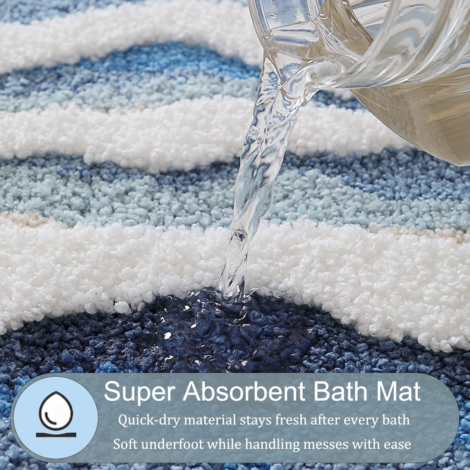 Beach Bathroom Rugs, 20"x32" Highly Absorbent Non-Slip Bath Mat, Ultra-Soft Machine-Washable Ocean Bath Mat for Bathroom Floor, Home Decor (BlueSwell)