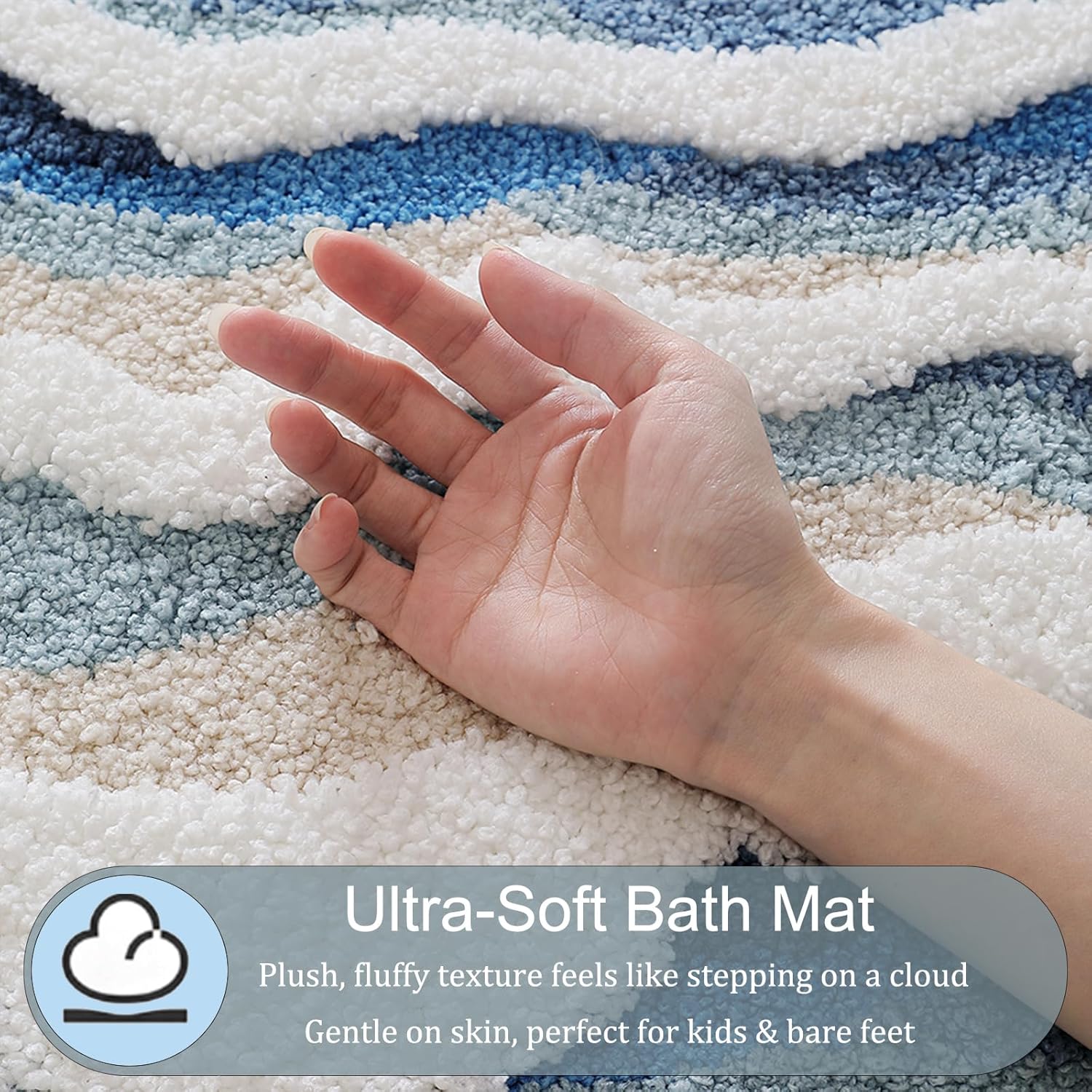 Beach Bathroom Rugs, 20"x32" Highly Absorbent Non-Slip Bath Mat, Ultra-Soft Machine-Washable Ocean Bath Mat for Bathroom Floor, Home Decor (BlueSwell)