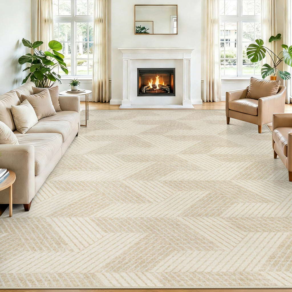 Area Rug 5x7 for Living Room: Washable Modern Geometric Rugs Low Pile Soft Non Slip Carpet for Bedroom Nursery Dining Room Home Office (Beige, 5'x7')