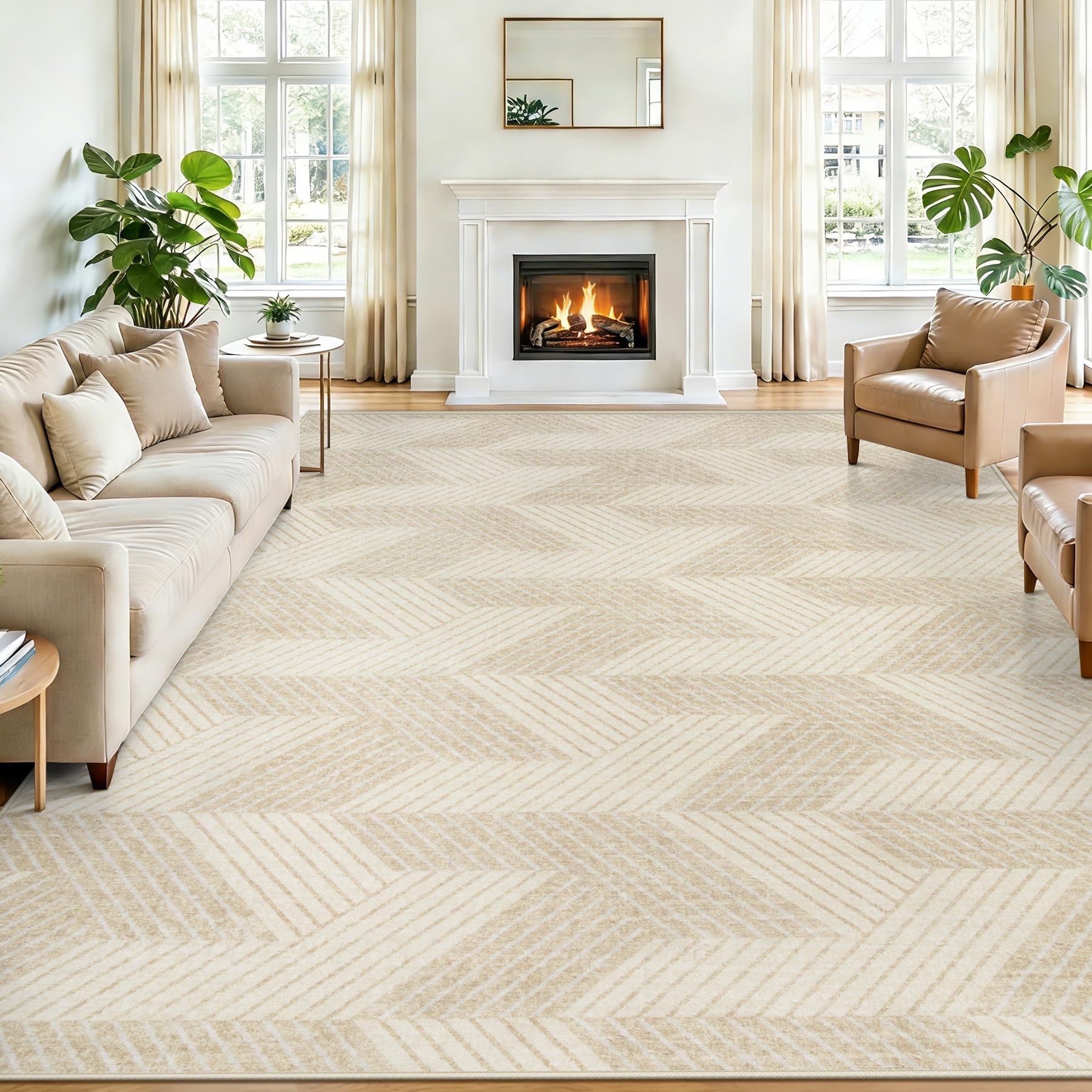 Area Rug 5x7 for Living Room: Washable Modern Geometric Rugs Low Pile Soft Non Slip Carpet for Bedroom Nursery Dining Room Home Office (Beige, 5'x7')