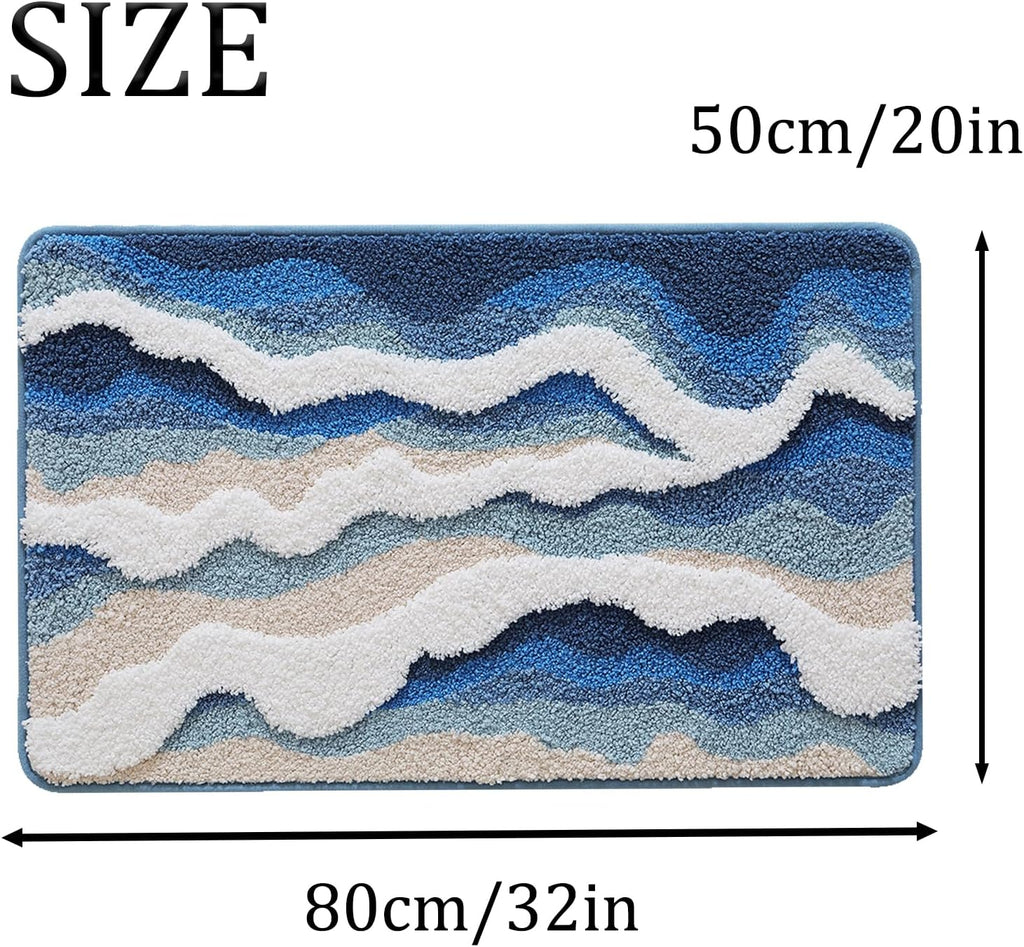 Beach Bathroom Rugs, 20"x32" Highly Absorbent Non-Slip Bath Mat, Ultra-Soft Machine-Washable Ocean Bath Mat for Bathroom Floor, Home Decor (BlueSwell)