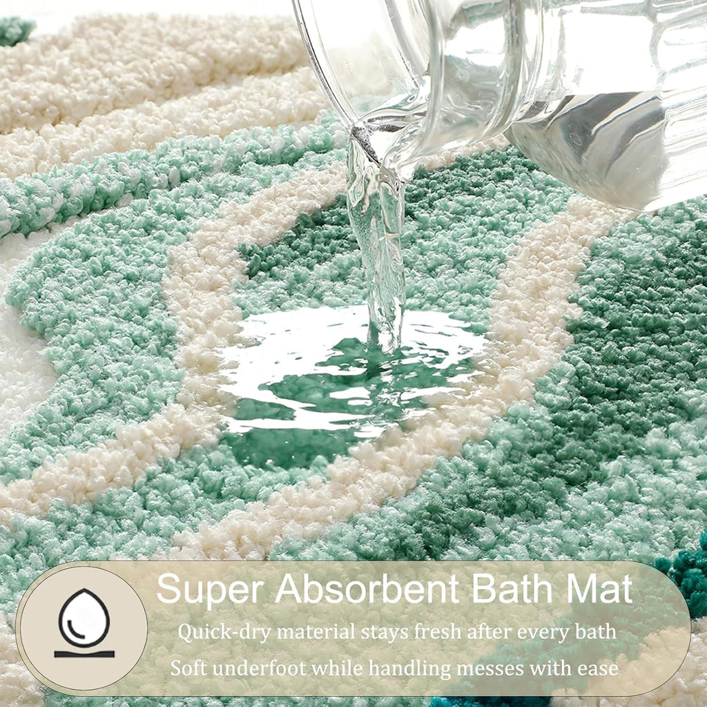 Beach Bathroom Rug Upgraded, 20"x32" Non-Slip Soft Plush Bath Mat, Water Absorbent Shaggy Shower Rug, Machine Washable, Abstract Wave Green Bathroom Decor for Home Decor, Kids Room, Shower (Stream)
