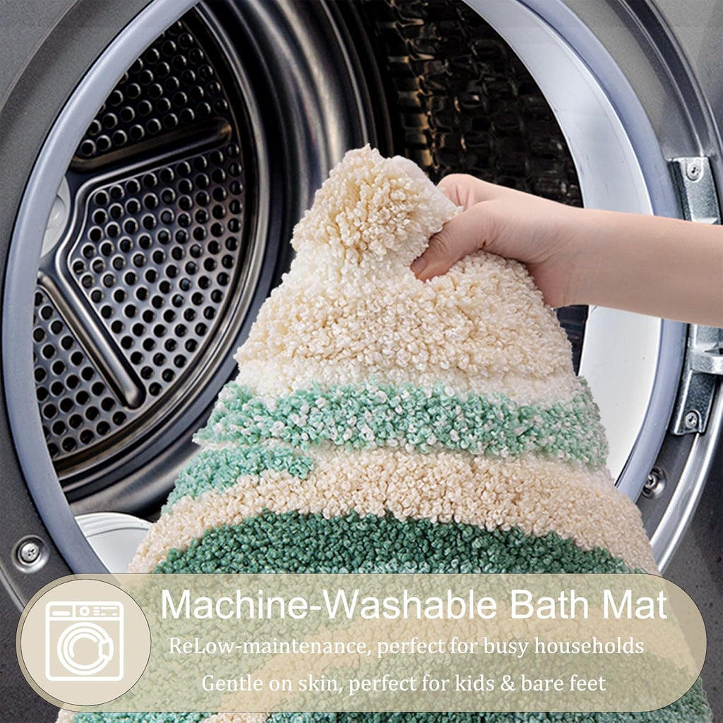 Beach Bathroom Rug Upgraded, 20"x32" Non-Slip Soft Plush Bath Mat, Water Absorbent Shaggy Shower Rug, Machine Washable, Abstract Wave Green Bathroom Decor for Home Decor, Kids Room, Shower (Stream)