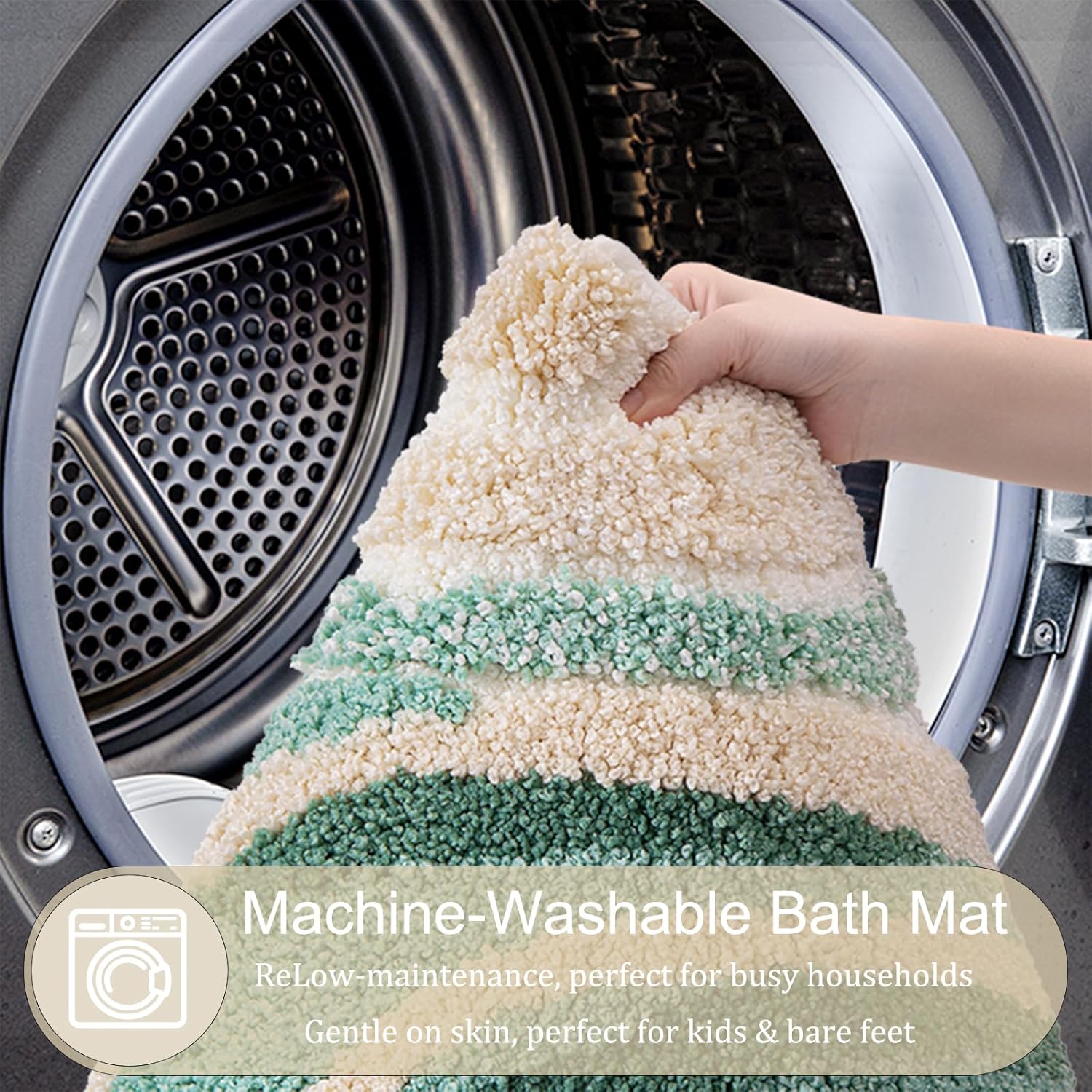 Beach Bathroom Rug Upgraded, 20"x32" Non-Slip Soft Plush Bath Mat, Water Absorbent Shaggy Shower Rug, Machine Washable, Abstract Wave Green Bathroom Decor for Home Decor, Kids Room, Shower (Stream)