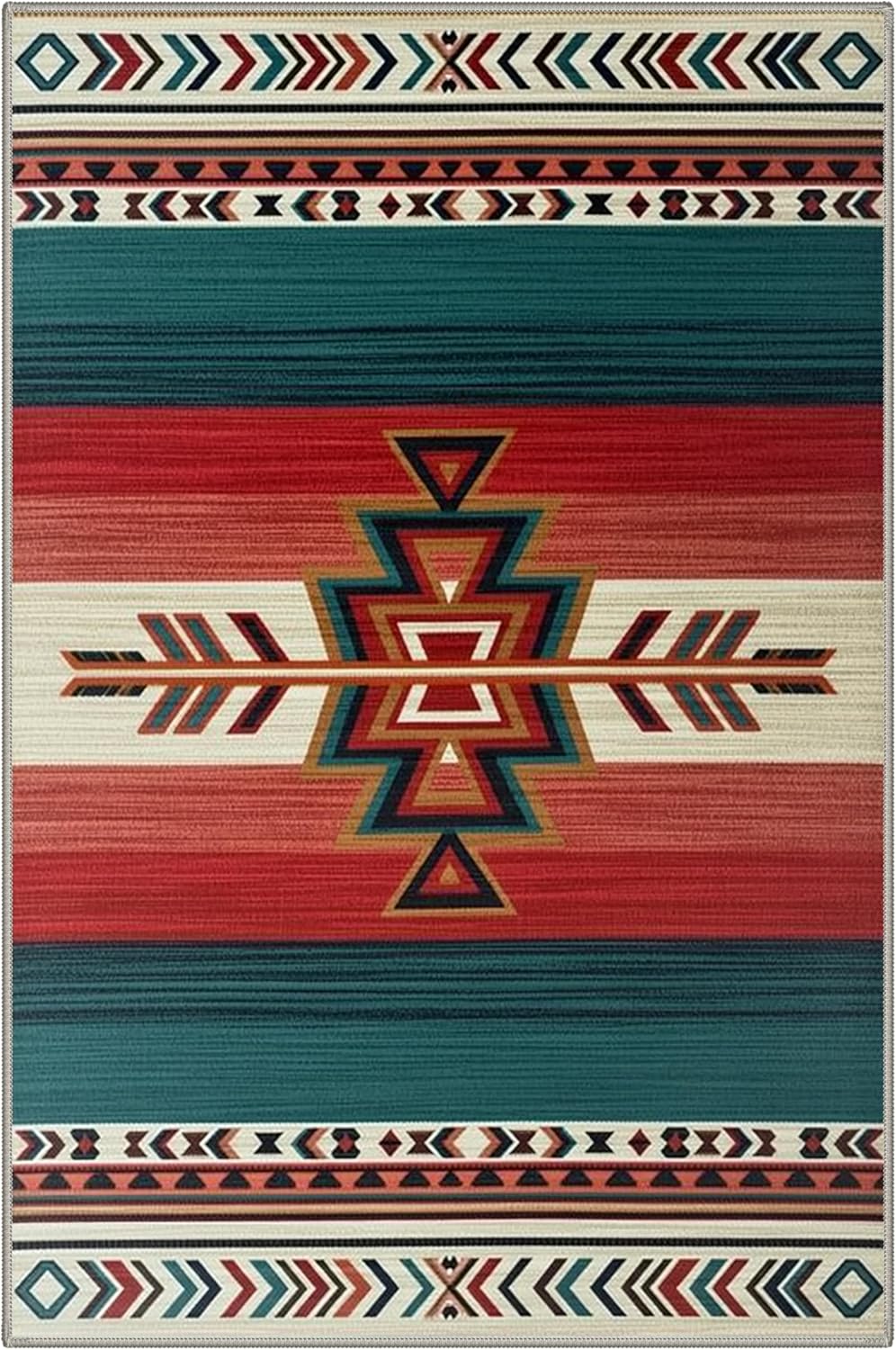 Bavni 2x3 Rug Arrow Bohemian Print Pattern Non Slip Backing Machine Washable Low Pile Light Weight Indoor Outdoor for Entryway Kitchen Entrance Front Door Bathroom Farmhouse Decor, Crimson Teal