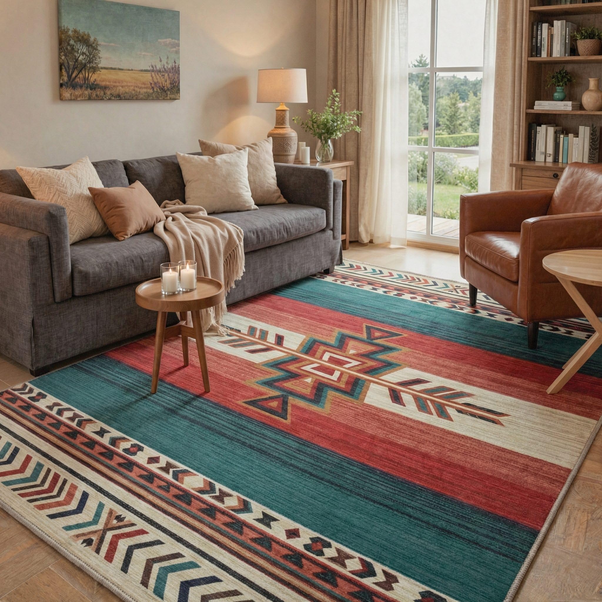 Bavni 2x3 Rug Arrow Bohemian Print Pattern Non Slip Backing Machine Washable Low Pile Light Weight Indoor Outdoor for Entryway Kitchen Entrance Front Door Bathroom Farmhouse Decor, Crimson Teal
