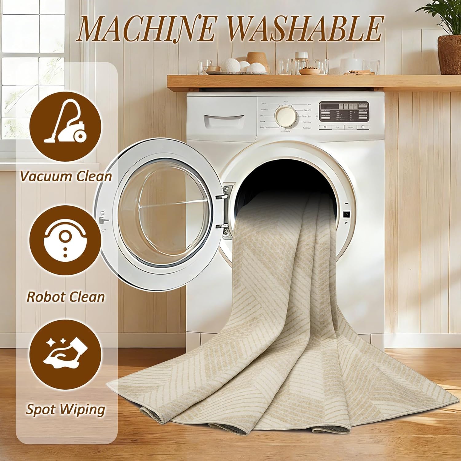 Area Rug 5x7 for Living Room: Washable Modern Geometric Rugs Low Pile Soft Non Slip Carpet for Bedroom Nursery Dining Room Home Office (Beige, 5'x7')