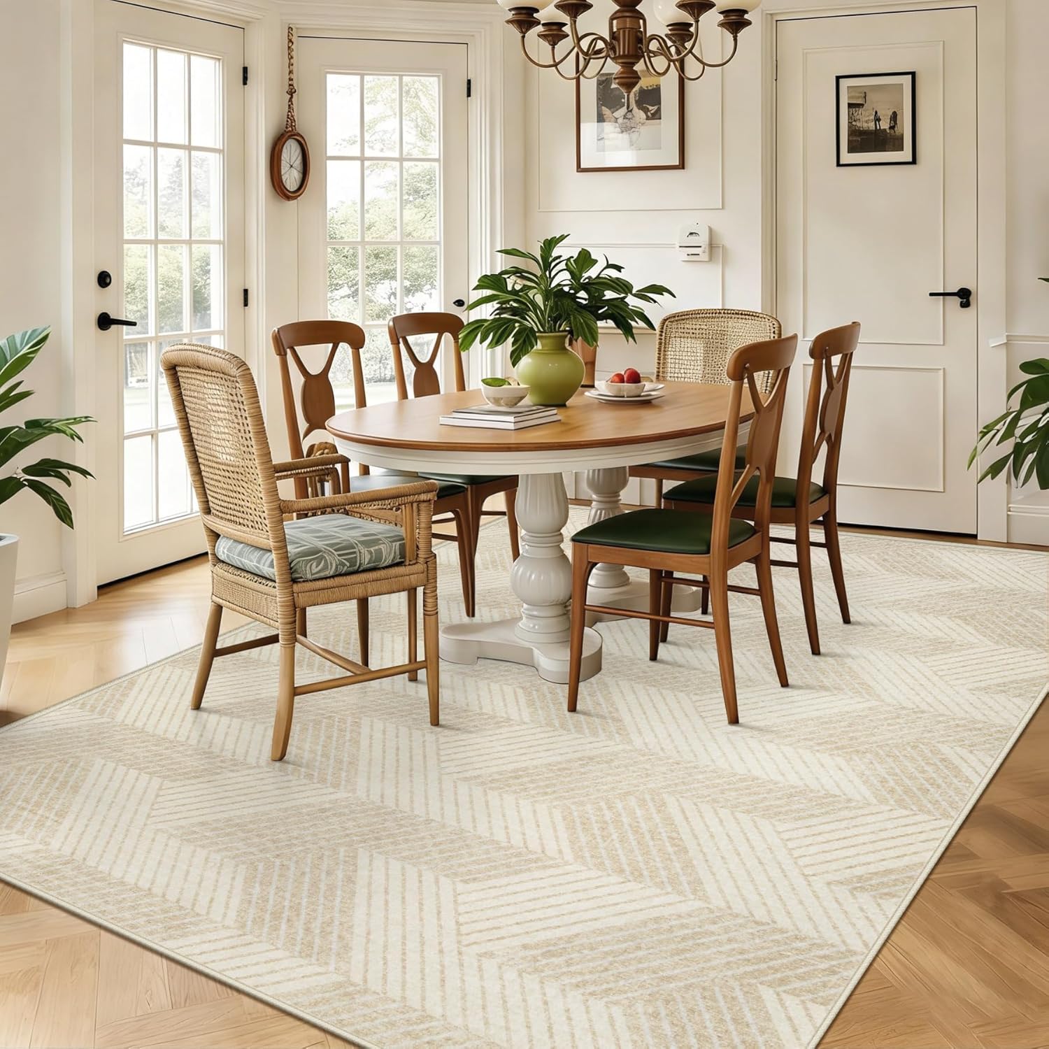 Area Rug 5x7 for Living Room: Washable Modern Geometric Rugs Low Pile Soft Non Slip Carpet for Bedroom Nursery Dining Room Home Office (Beige, 5'x7')