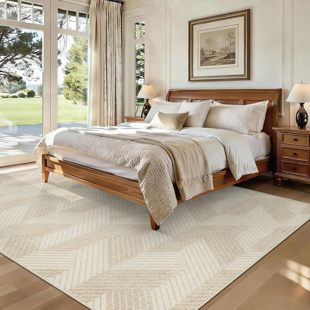 Area Rug 5x7 for Living Room: Washable Modern Geometric Rugs Low Pile Soft Non Slip Carpet for Bedroom Nursery Dining Room Home Office (Beige, 5'x7')