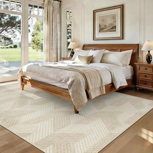 Area Rug 5x7 for Living Room: Washable Modern Geometric Rugs Low Pile Soft Non Slip Carpet for Bedroom Nursery Dining Room Home Office (Beige, 5'x7')