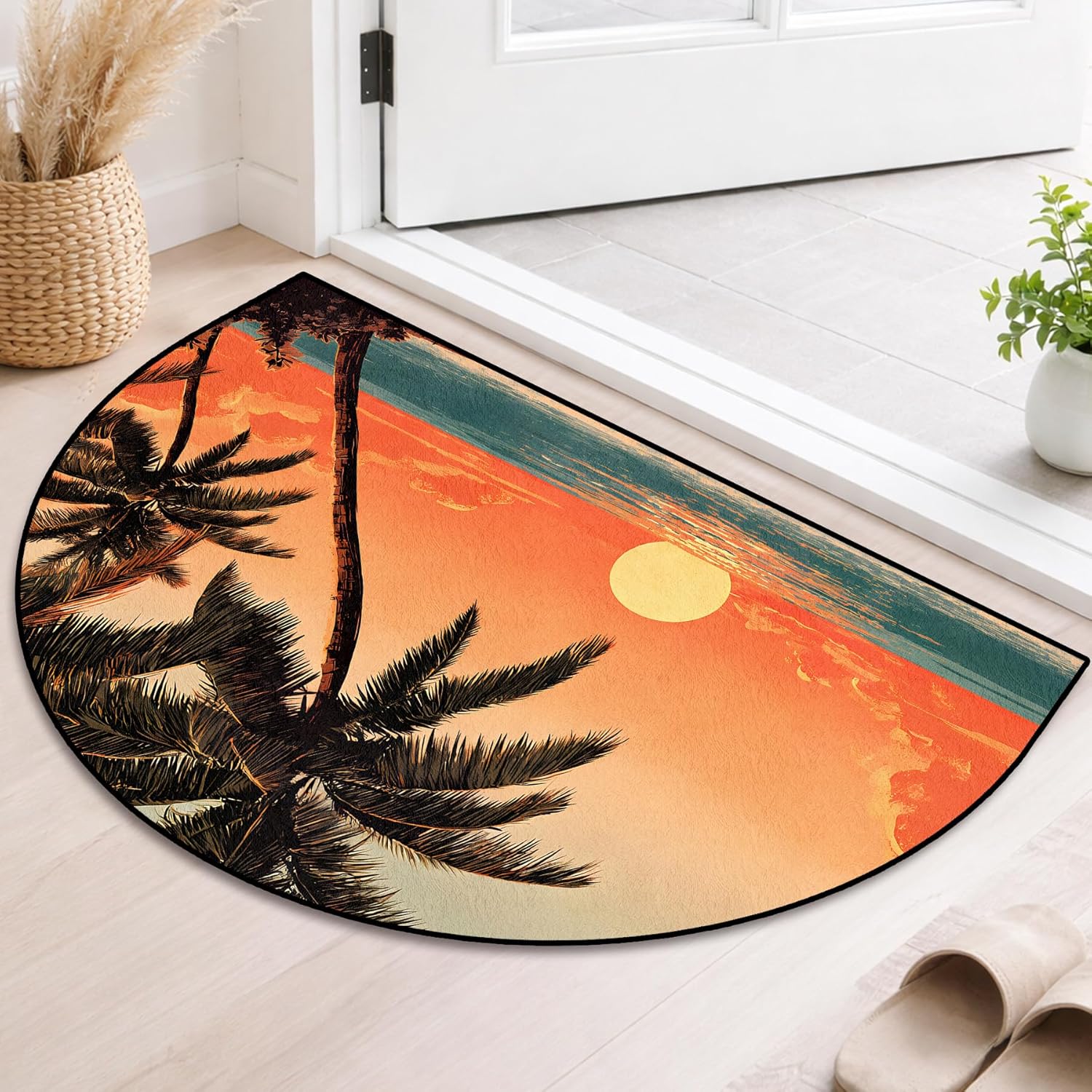 Half Round Area Rug 24"×36" - Soft Washable Indoor Carpet Outdoor Doormat Entrance Bedside Rug Bedroom Entryway Kitchen Bathroom Door Mat