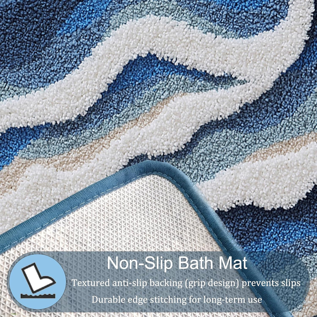 Beach Bathroom Rugs, 20"x32" Highly Absorbent Non-Slip Bath Mat, Ultra-Soft Machine-Washable Ocean Bath Mat for Bathroom Floor, Home Decor (BlueSwell)
