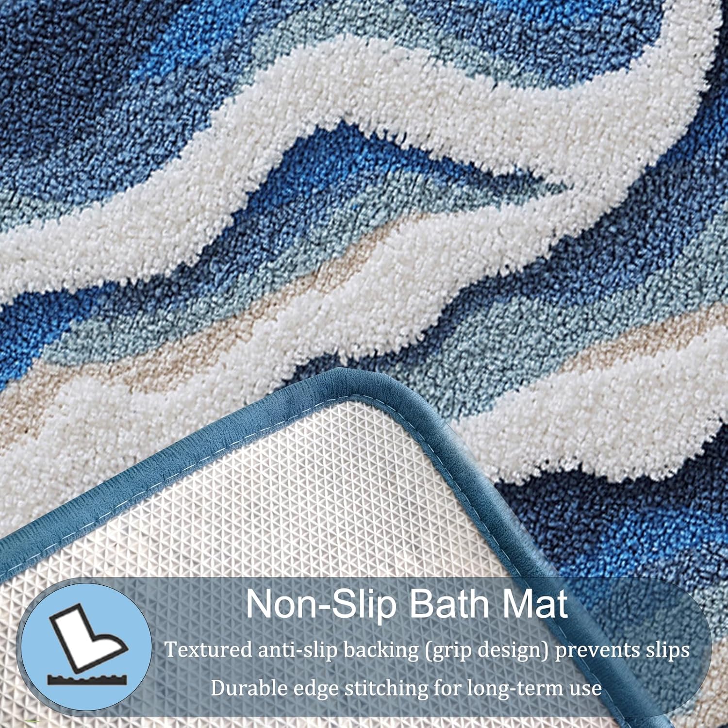 Beach Bathroom Rugs, 20"x32" Highly Absorbent Non-Slip Bath Mat, Ultra-Soft Machine-Washable Ocean Bath Mat for Bathroom Floor, Home Decor (BlueSwell)