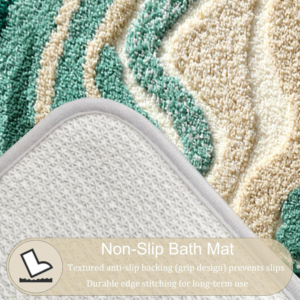Beach Bathroom Rug Upgraded, 20"x32" Non-Slip Soft Plush Bath Mat, Water Absorbent Shaggy Shower Rug, Machine Washable, Abstract Wave Green Bathroom Decor for Home Decor, Kids Room, Shower (Stream)