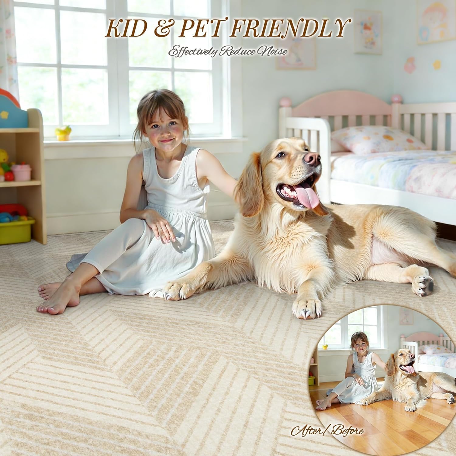 Area Rug 5x7 for Living Room: Washable Modern Geometric Rugs Low Pile Soft Non Slip Carpet for Bedroom Nursery Dining Room Home Office (Beige, 5'x7')