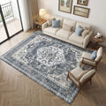 Washable Area Rug, Non Slip Kitchen Entryway Rug, Water-Resistant Vintage Medallion Carpet for Pet, 0.26" Low Pile, Blue Gray & Ivory, 3'x 5'